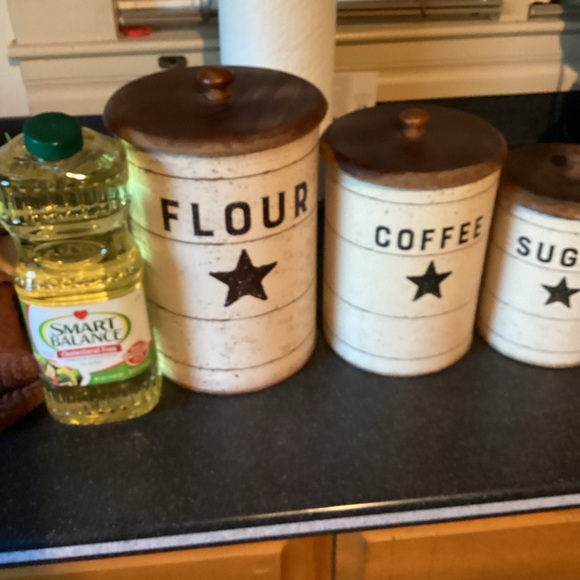 3piece canister set. Off white, star on each. - Picture 3 of 6